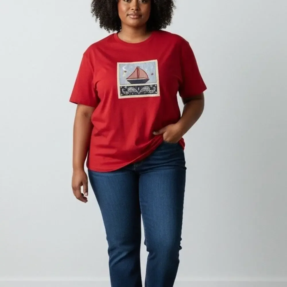 Karen Scott Red Nautical Sailboat Graphic Tee XL